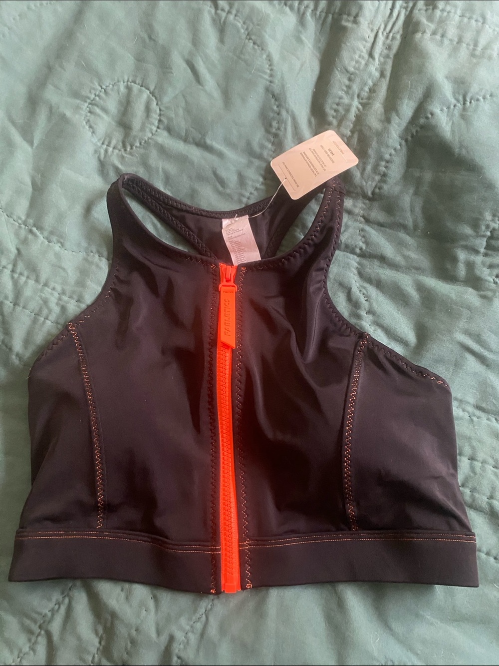 Fabletics zip front racer back swim top